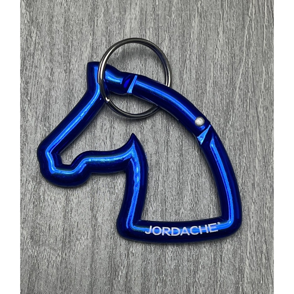 Jordache Horse Head Carabiner Keychain Blue Vintage 80s 90s Advertising Promo